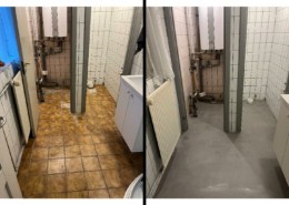 Microcement påført på badeværelsesgulvet