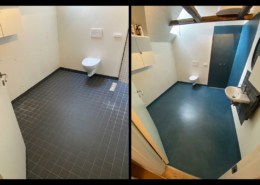 Helt nyt badeværelse med microcement på gulv og vægge. Kontakt os i dag