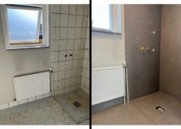 Fliserne er skiftet ud med microcement på væg og gulv.