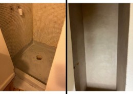 Microcement påført i en brusekabine