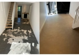 Nyt microcement gulv i en bolig med trappe